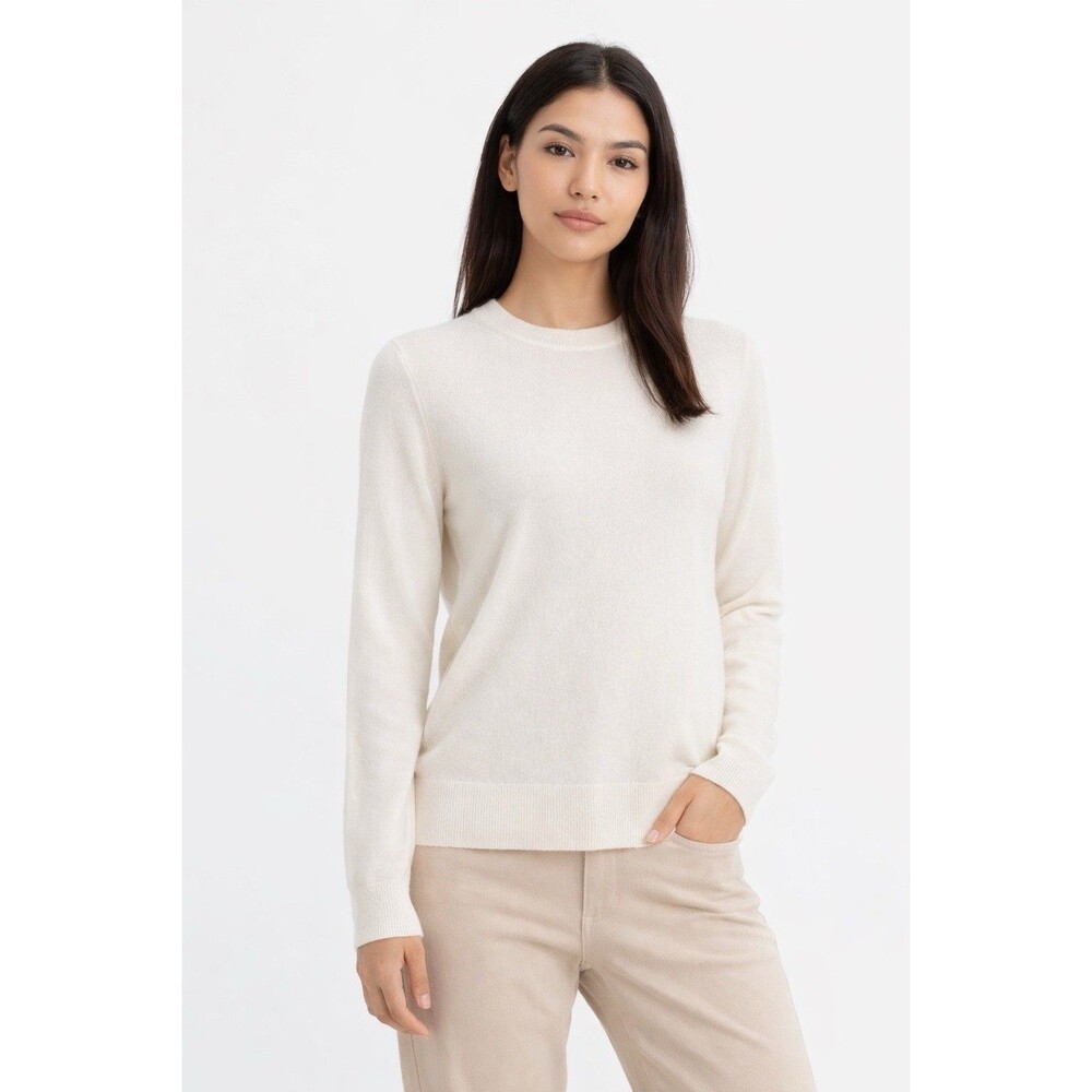 Uniqlo 100% Cashmere Crew Neck Sweater XS Off White Minimalist Luxury Timeless